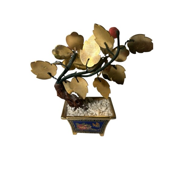 Chinese Brass Enamel Floral Bonsai Tree Plant Figurine Statue GORGEOUS - Picture 8 of 13